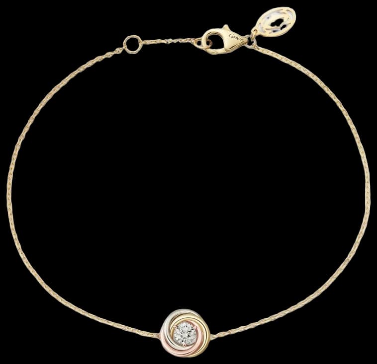Cartier Trinity bracelet, on chain, brilliant-cut diamond