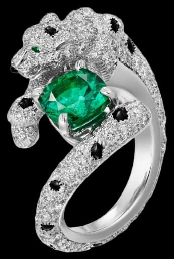 Cartier Panthère de Cartier ring, cushion-cut emerald, paved
