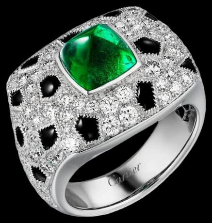 Cartier Panthère de Cartier ring, sugarloaf-cut emerald, small model, paved