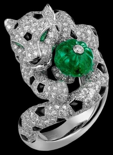 Cartier Panthère de Cartier ring, melon-cut emerald, paved