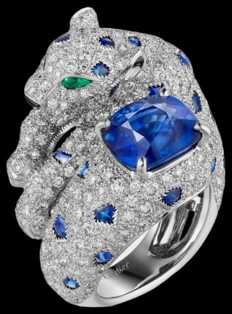 Cartier Panthère de Cartier ring, cushion-cut sapphire, paved