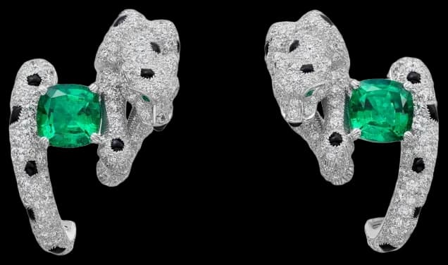 Cartier Panthère de Cartier earrings, cushion-cut emerald, paved