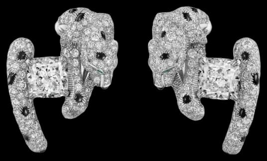 Cartier Panthère de Cartier earrings, cushion-cut diamond, paved
