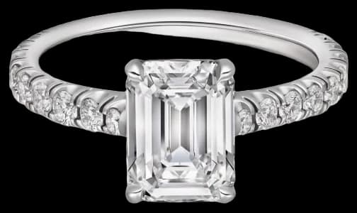 Cartier 1895 solitaire, emerald-cut diamond, paved