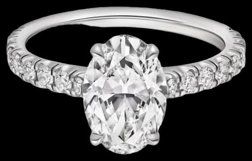 Cartier 1895 solitaire, oval-cut diamond, paved