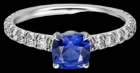 Cartier 1895 solitaire, cushion-cut sapphire, paved