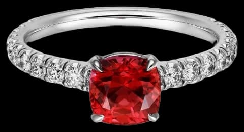 Cartier 1895 solitaire, cushion-cut ruby, paved