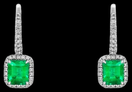 Cartier Destinée sleeper earrings, 2 emerald-cut emeralds, paved