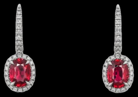 Cartier Destinée sleeper earrings, 2 oval-cut rubies, paved