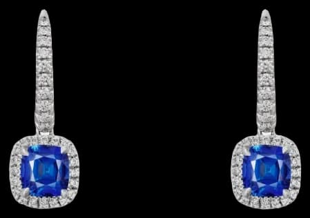 Cartier Destinée sleeper earrings, 2 cushion-cut sapphires, paved