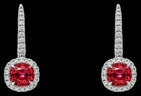 Cartier Destinée sleeper earrings, 2 cushion-cut rubies, paved