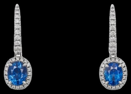 Cartier Destinée sleeper earrings, 2 oval-cut sapphires, paved