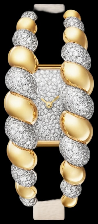 Cartier Tressage HPI01690 Quartz movement, yellow gold, diamonds, 2 interchangeable leather straps