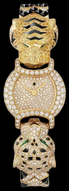 Cartier Indomptables de Cartier HPI01749 22.2 mm, quartz movement, yellow gold, diamonds, sapphires, emeralds, spessartite garnets, onyx, metal strap
