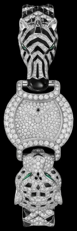 Cartier Indomptables de Cartier HPI01750 22.2 mm, quartz movement, rhodium-finish white gold, emeralds, diamonds, spinels, onyx, metal strap