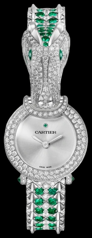 Cartier Animal Jewellery HPI01784 23.6 mm, quartz movement, white gold, emeralds, diamonds