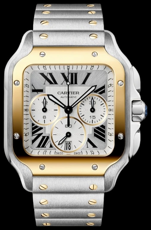 Cartier Santos de Cartier W2SA0035 Large model, automatic movement, yellow gold, steel, interchangeable metal bracelet and rubber straps