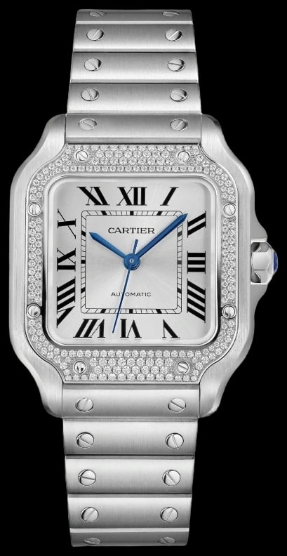 Cartier Santos de Cartier W4SA0005 Medium model, automatic, steel, diamonds, interchangeable metal and leather bracelets