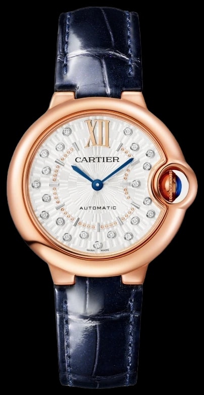 Cartier Ballon Bleu WGBB0052 33 mm, automatic mechanical movement, rose gold, diamonds, leather