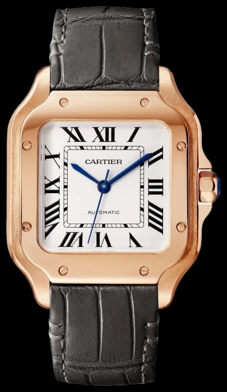Cartier Santos de Cartier WGSA0028 Medium model, automatic movement, rose gold, 2 interchangeable leather bracelets