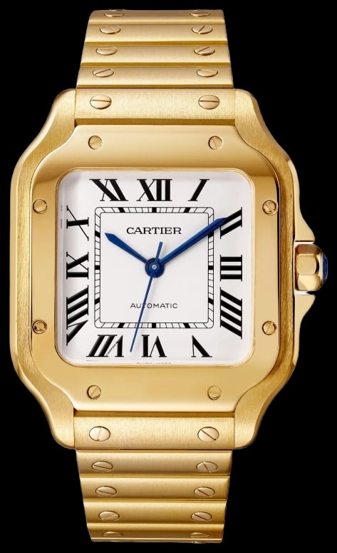 Cartier Santos de Cartier WGSA0030 Medium model, automatic movement, yellow gold, interchangeable metal and leather bracelets