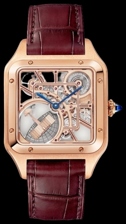 Cartier Santos-Dumont WHSA0030 Large model, automatic mechanical skeleton movement, rose gold, leather