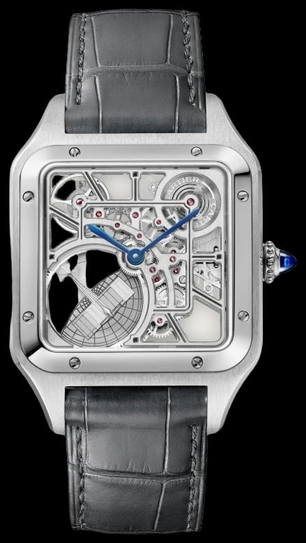 Cartier Santos-Dumont WHSA0032 Large model, automatic mechanical skeleton movement, steel, leather