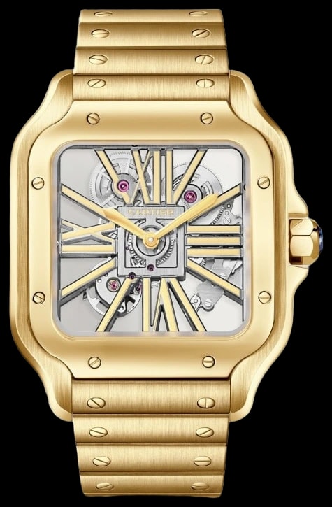 Cartier Santos de Cartier WHSA0042 Large model, manual skeleton movement, yellow gold, interchangeable metal and leather straps