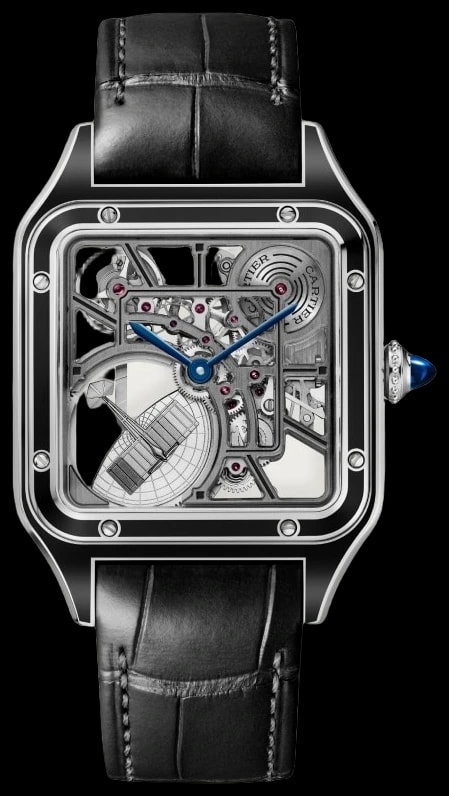 Cartier Santos-Dumont WHSA0044 Large model, automatic skeleton movement, steel, lacquer, 2 leather straps