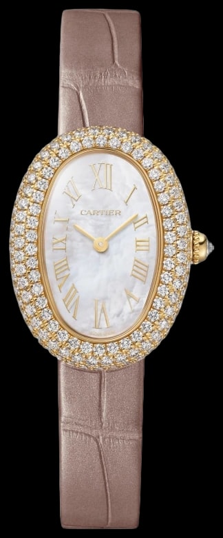 Cartier Baignoire WJBA0048 Small model, quartz movement, yellow gold, mother-of-pearl, diamonds, leather