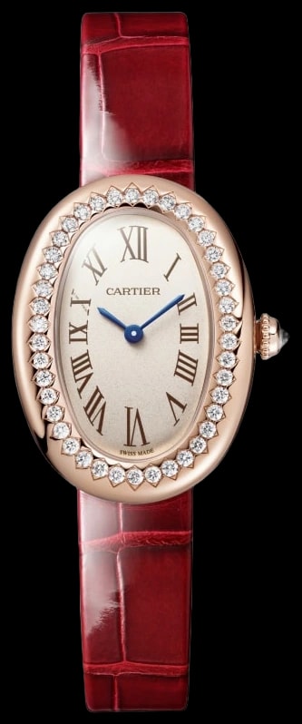 Cartier Baignoire WJBA0053 Small model, quartz movement, rose gold, diamonds, leather