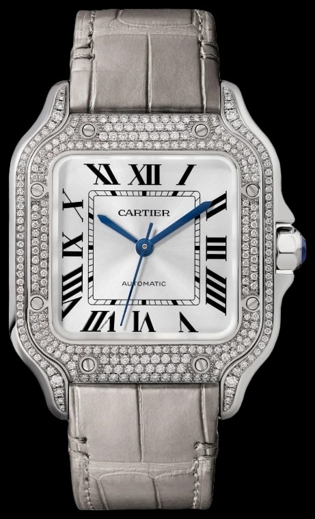 Cartier Santos de Cartier WJSA0014 Medium model, automatic movement, white gold, diamonds, 2 interchangeable leather bracelets