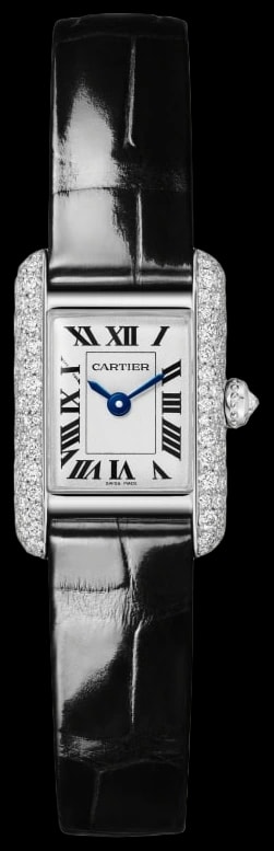 Cartier Tank Louis Cartier WJTA0078 Mini model, quartz movement, white gold, diamonds, leather