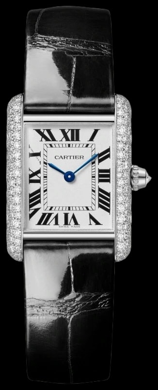 Cartier Tank Louis Cartier WJTA0079 Small model, quartz movement, white gold, diamonds, leather