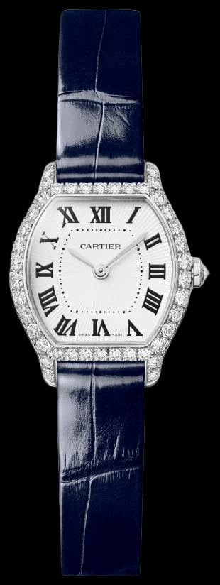Cartier Tortue WJTO0013 Mini model, quartz movement, white gold, diamonds, leather