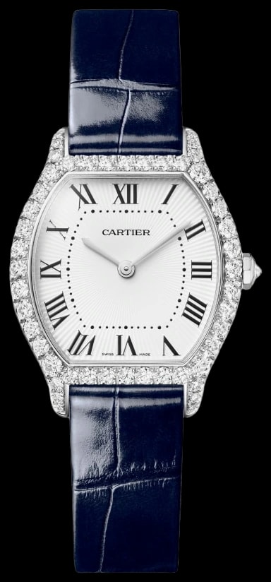 Cartier Tortue WJTO0014 Small model, quartz movement, white gold, diamonds, leather