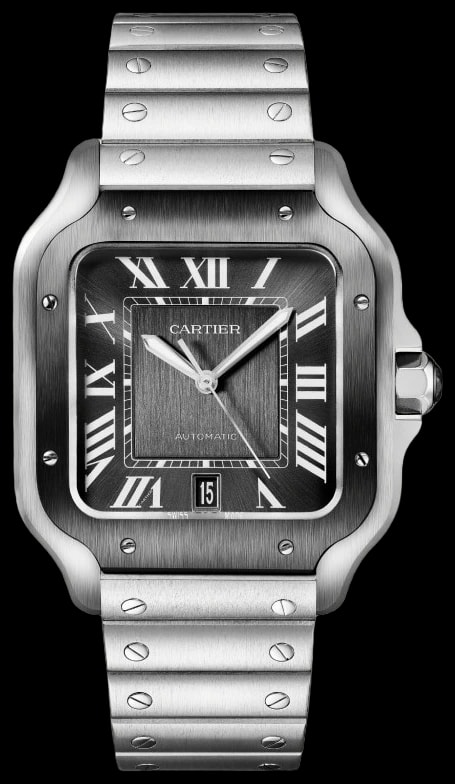 Cartier Santos de Cartier WSSA0037 Large model, automatic movement, steel, ADLC, interchangeable metal and rubber bracelets