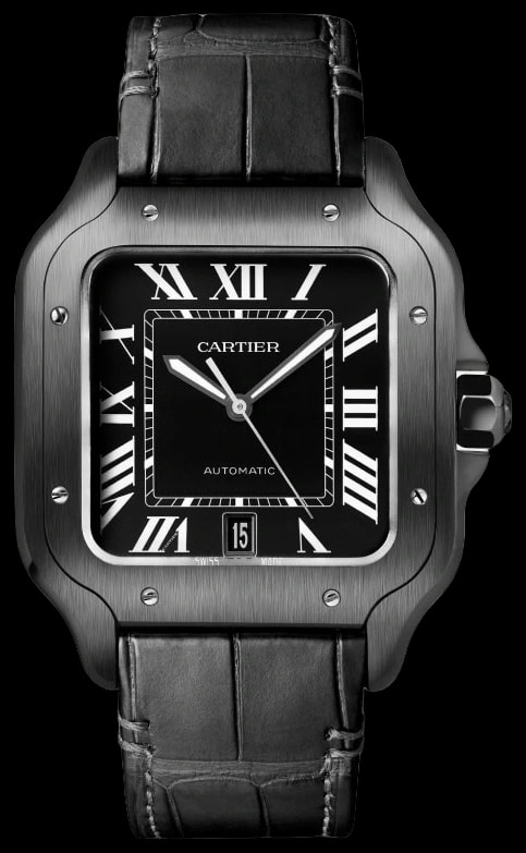 Cartier Santos de Cartier WSSA0039 Large model, automatic movement, steel, ADLC, interchangeable rubber and leather bracelets