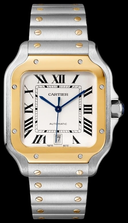 Cartier Santos de Cartier W2SA0009 Large model, automatic movement, yellow gold, steel, interchangeable metal and leather bracelets