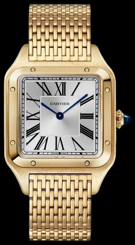 Cartier Santos-Dumont WGSA0122 Large model, hand-wound movement, yellow gold, interchangeable metal bracelet