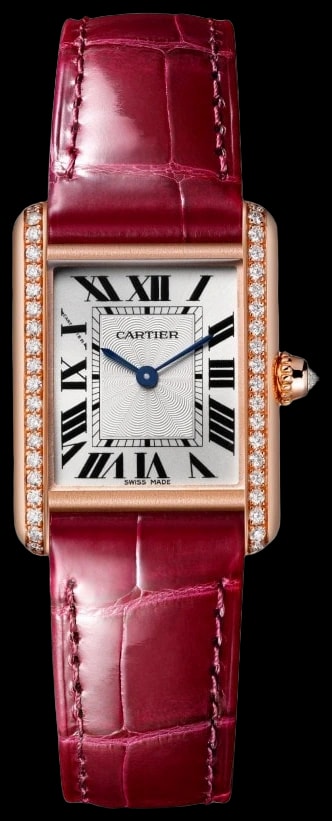 Cartier Tank Louis Cartier WJTA0037 Small model, hand-wound mechanical movement, rose gold, diamonds, leather