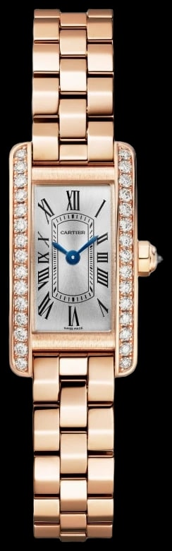 Cartier Tank Américaine WJTA0057 Mini model, quartz movement, rose gold, diamonds