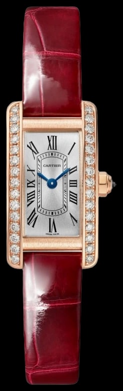 Cartier Tank Américaine WJTA0058 Mini model, quartz movement, rose gold, diamonds, leather