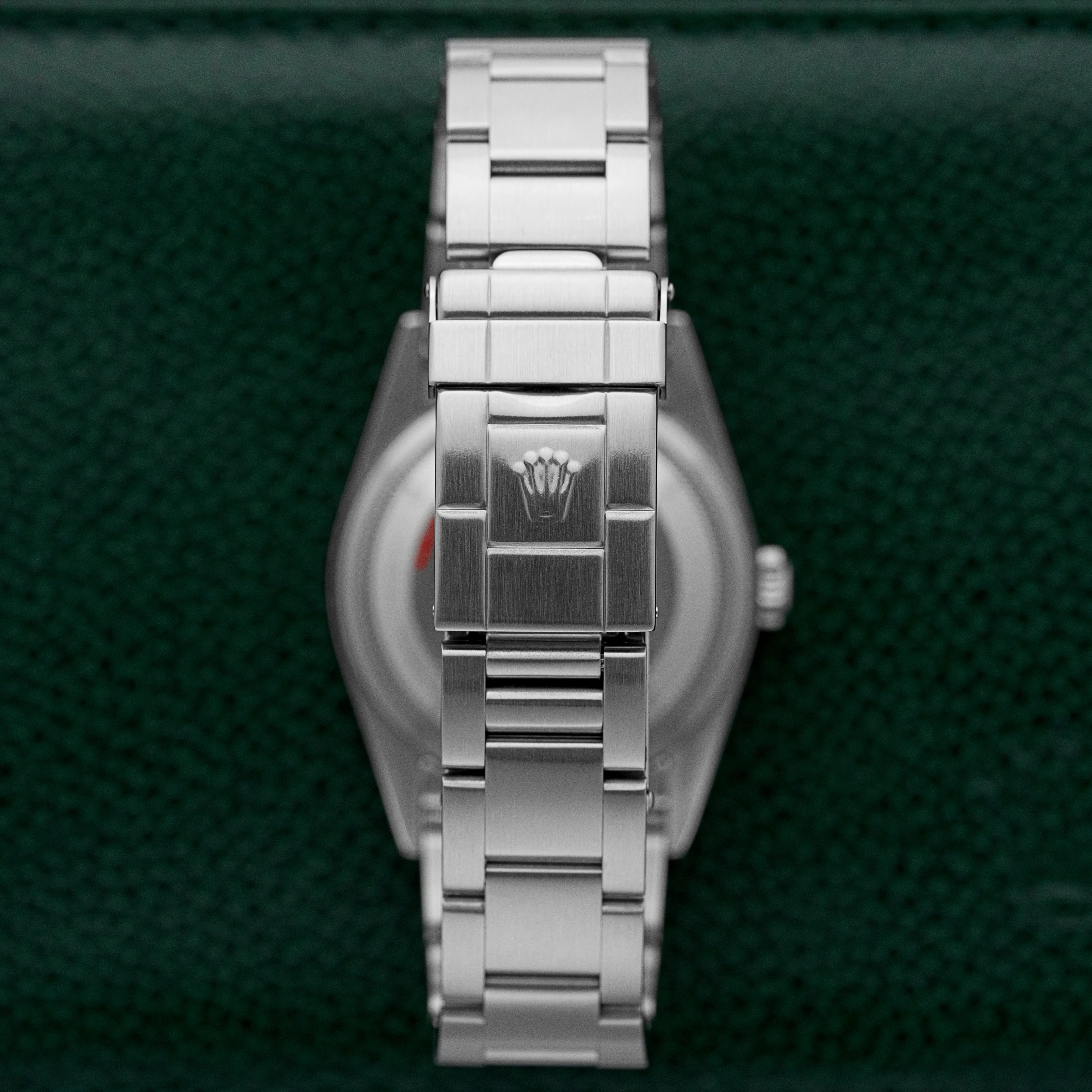 Rolex Explorer 114270 stainless steel Oyster bracelet and caseback, rear view