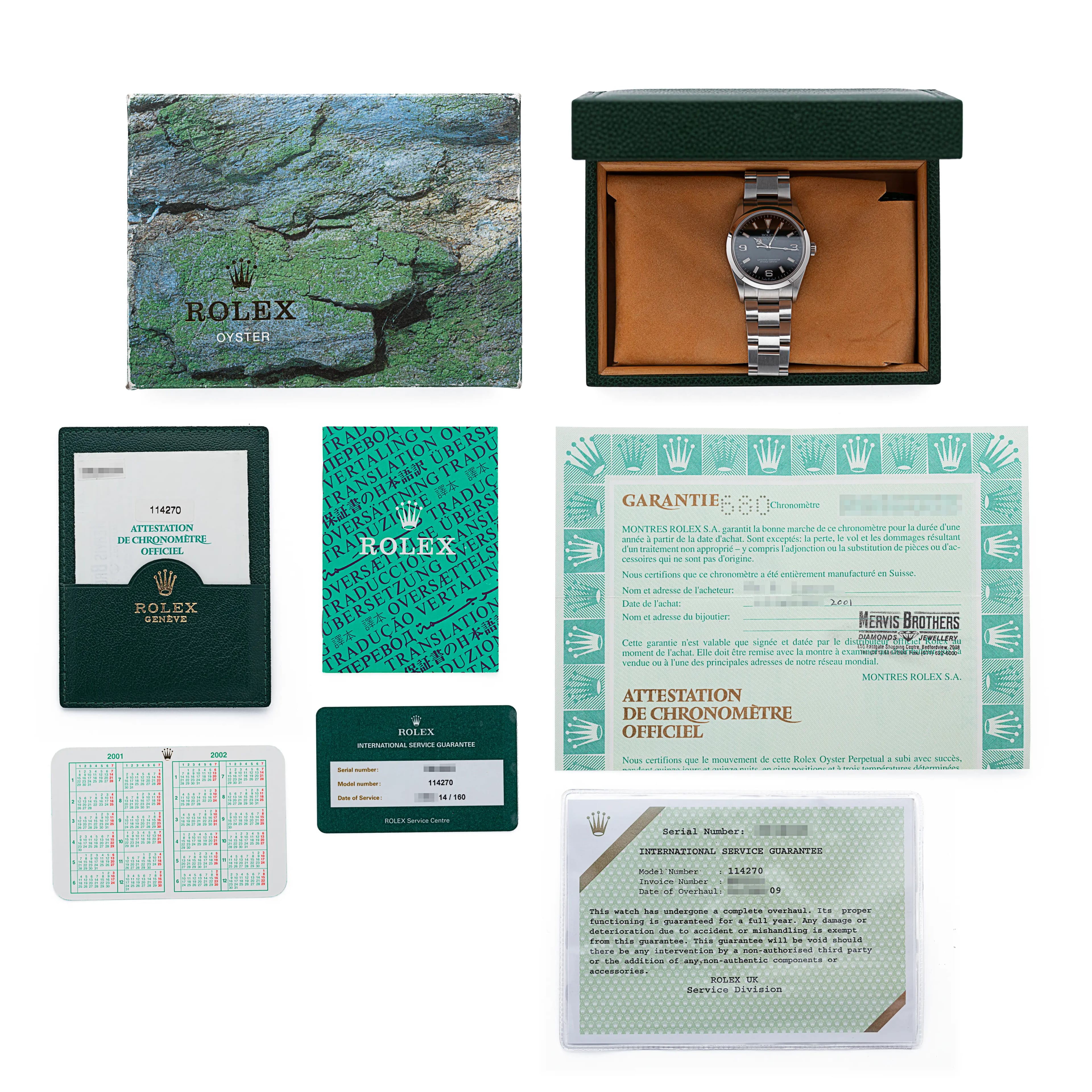 Rolex Explorer 114270 full set with original Rolex box, warranty card, instruction booklet and chronometer certificate
