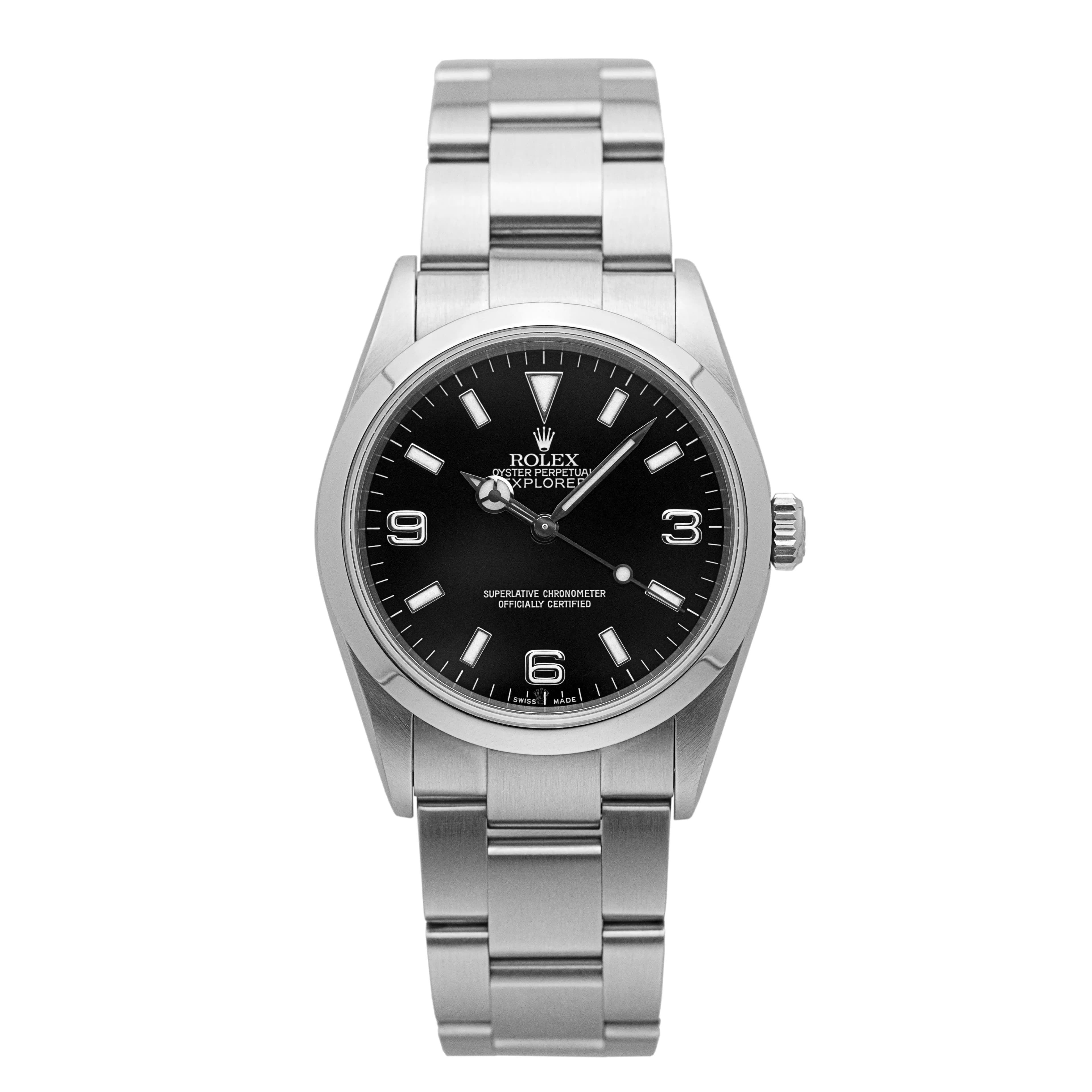 Rolex Explorer 114270 black dial on stainless steel Oyster bracelet