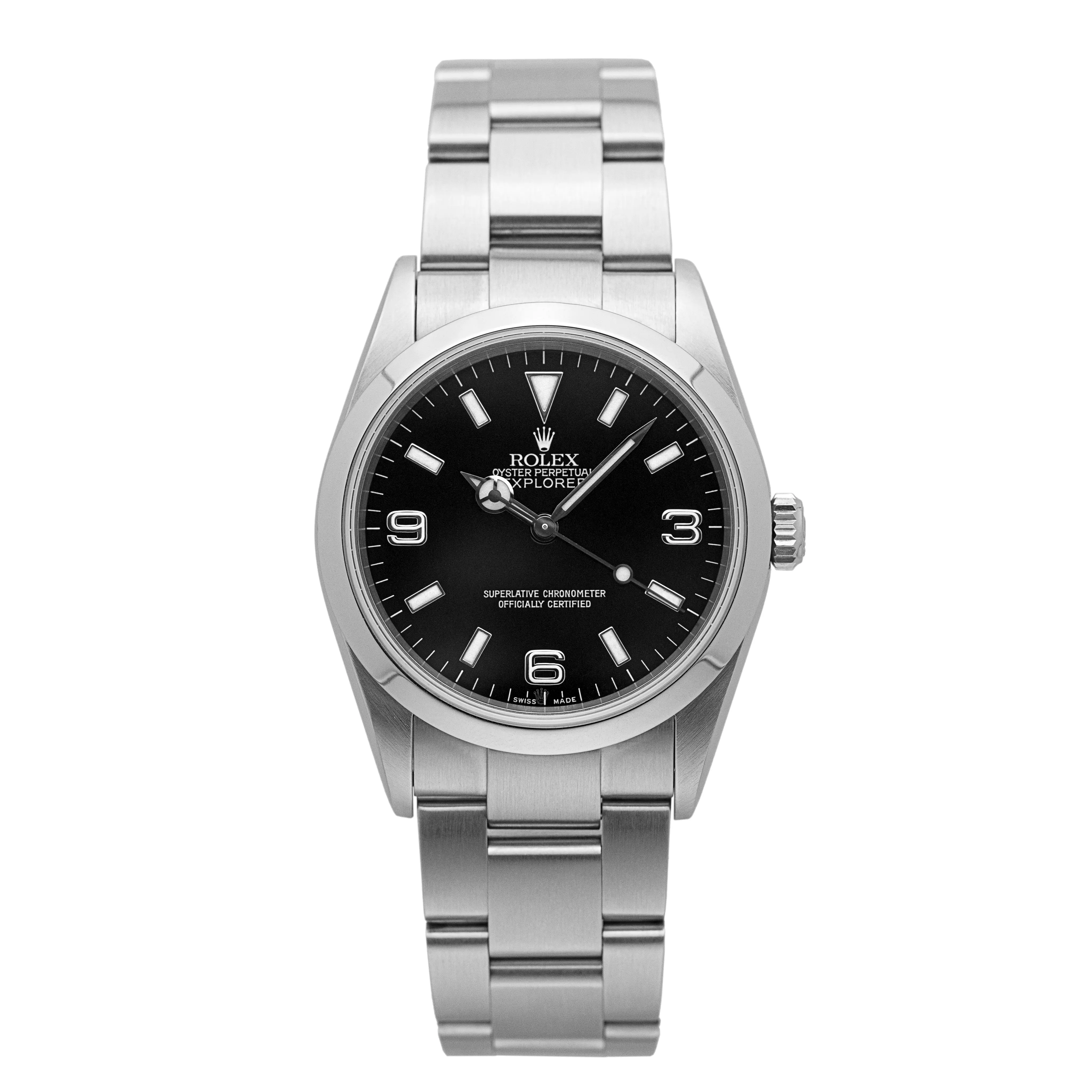 Rolex Explorer 114270 black dial on stainless steel Oyster bracelet