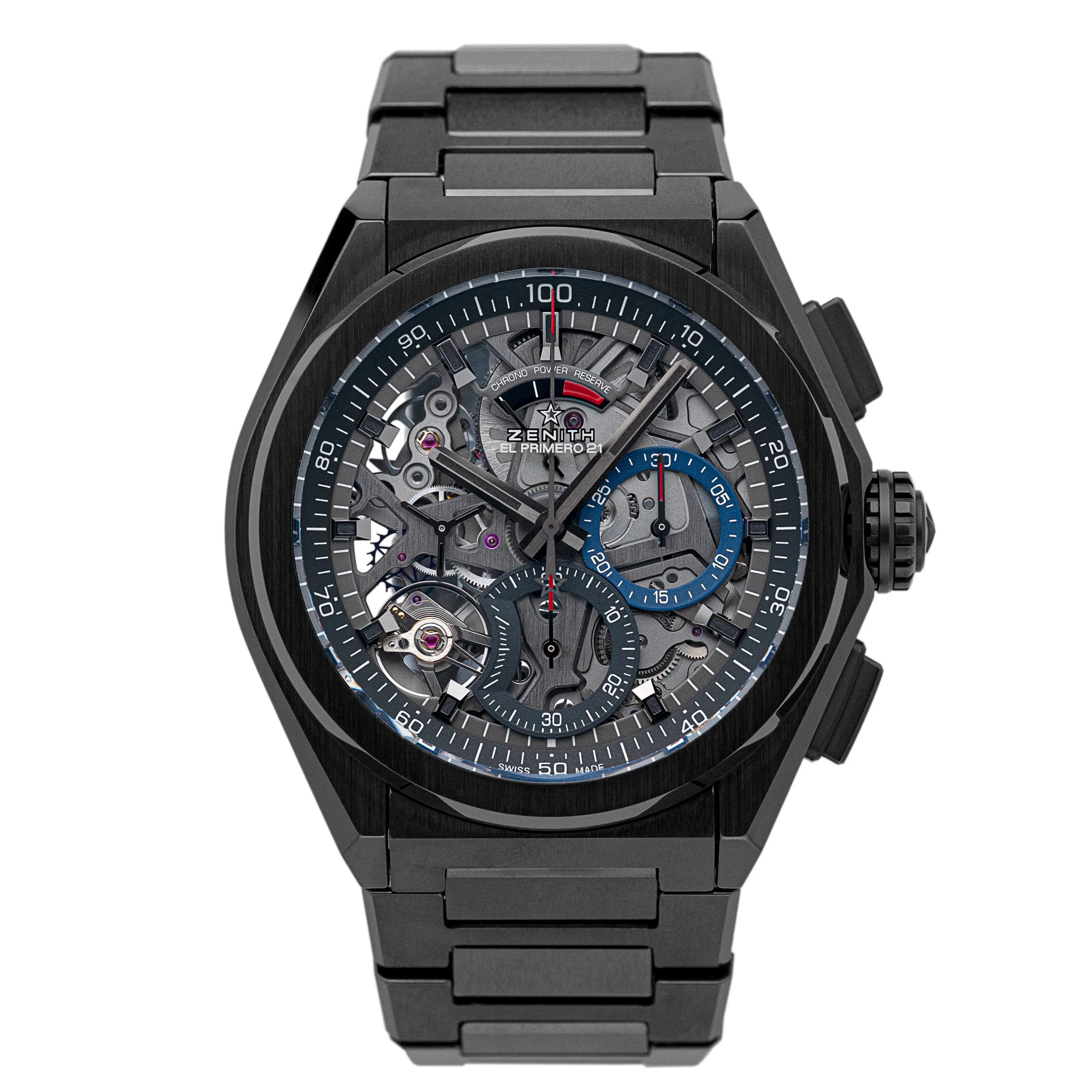 Zenith Defy Skeleton Dial Black Ceramic Watch Front View