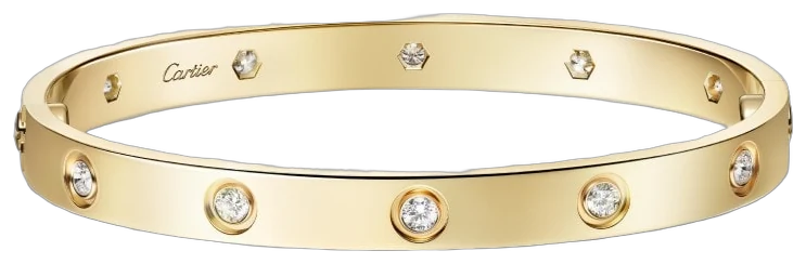 Cartier LOVE bracelet, classic model, 10 diamonds collection example