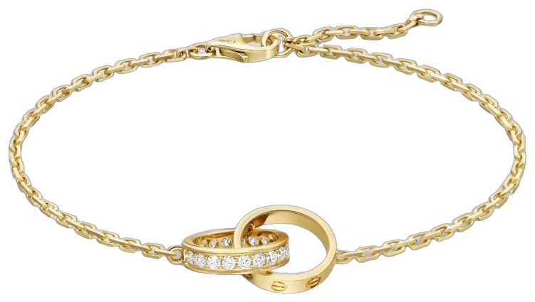 Cartier LOVE bracelet, on chain, semi-paved collection example